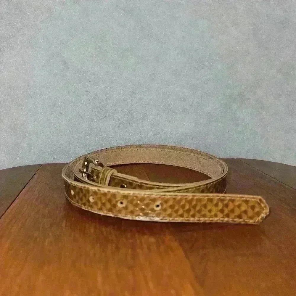 Womens Genuine Snake Skin Belt Cognac Brown W/ Gold buckle 38